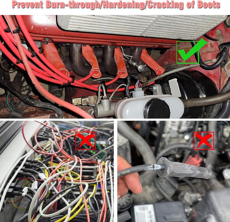 TuhooMall 12pcs Spark Plug Wire Separator Divider & 8pcs Spark Plug Boot Protector, Heat Shield Sleeve for 8mm-10mm Wires, 2500° Heat Shield, Aluminum Alloy Ignition Wire Divider, Red - Image 4